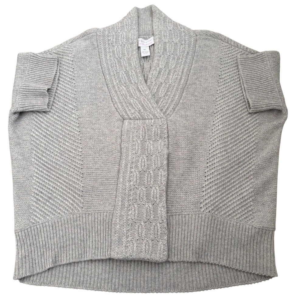 Design History Pure Cashmere Gray Cable Knit‎ Oversized Wrap V-Neck Sweater ML